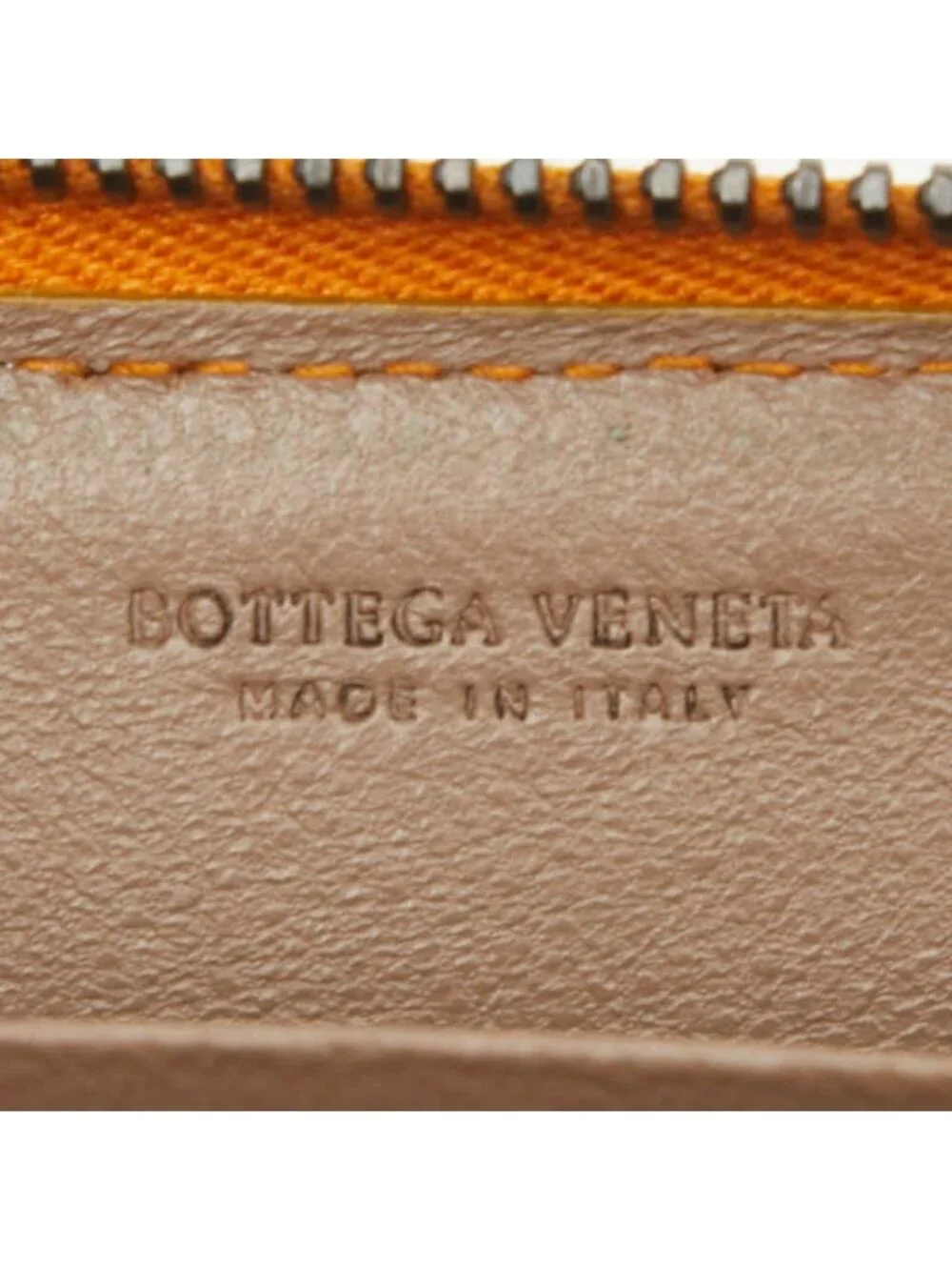 Bottega Veneta Intrecciato Zip Around Coin Purse Orange Brown Leather